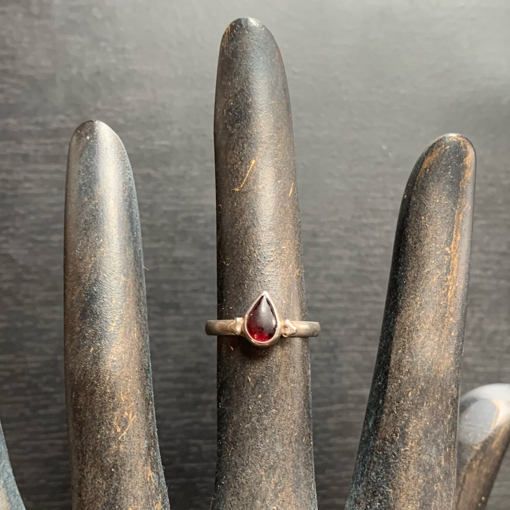 Vintage Sterling Silver Dainty Genuine Garnet Ring